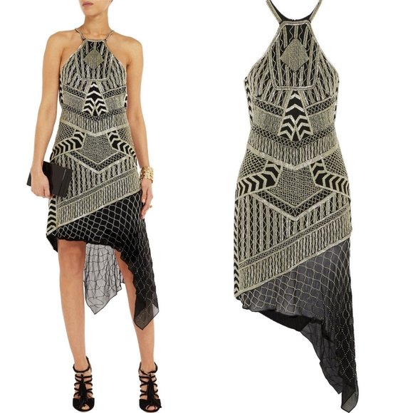 NEW EMILIO PUCCI $7710 Silk Black Gold Beaded Embellished Dress Gown 44 US 10 - Picture 1 of 9